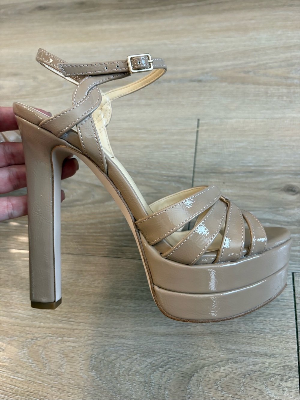 Jessica Simpson Nude Patent Platform High Heel Sandals
